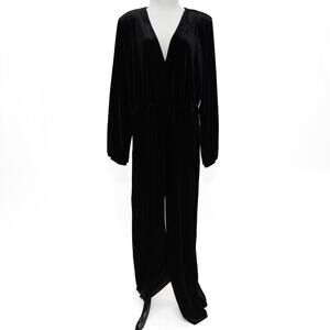 Eloquii Black Velvet Wide Leg Jumpsuit Size 14